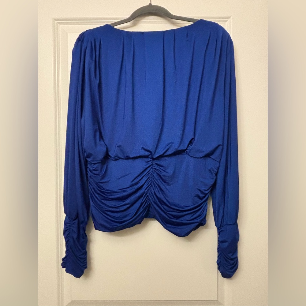 EXPRESS ROYAL BLUE BLOUSE W/ WRAP & RUCHING DETAIL XL NWT - Picture 4 of 5